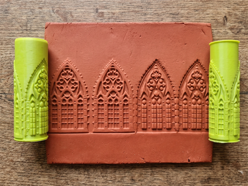 Model 202 -Gotik Katedral Deboss & Emboss İkili Set - Polimer Kil Seramik Çamuru Doku Oklavası