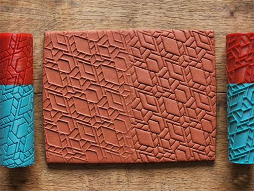Model 233 -Geometrik Desen Deboss & Emboss İkili Set - Polimer Kil Seramik Çamuru Doku Oklavası