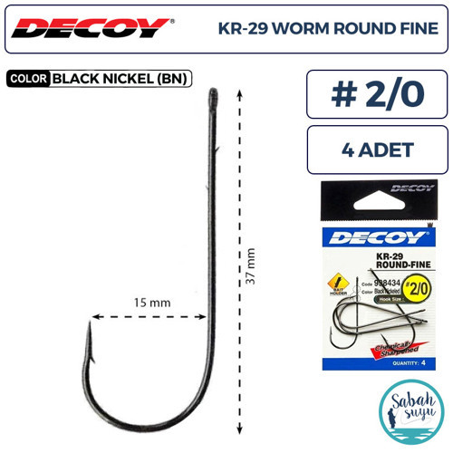 KR-29 Worm Round Fine Tırnaklı Delikli Olta İğnesi BN #2/0 (4 Adet)