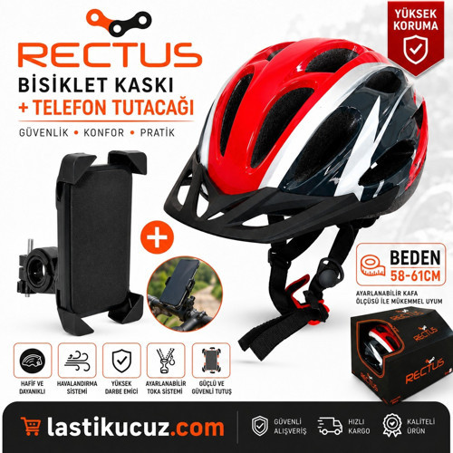 BİSİKLET KASKI (KIRMIZI SİYAH YETİŞKİN VİZÖRLÜ LED IŞIKLI BEDEN 58/61 + 1 ADET TELEFON TUTUCU)