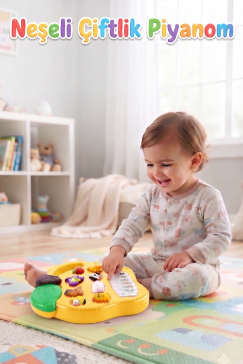 Neşeli Çiftlik Piyanom: Eğitici Ses ve Müzikli Hayvanları Tanıyalım ve Müzik Yapalım! Sarı