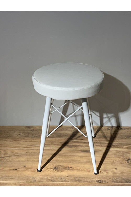 sandalyecafesi Sandalye Cafesi Eyfel Metal Ayaklı Deri Tabure 45 Cm, Metal Tabure 2 Adet Beyaz