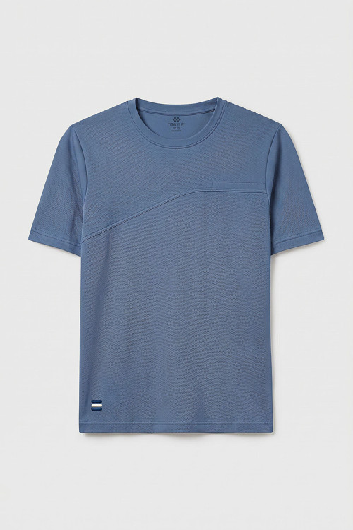 Koyu Mavi Rahat Form Yüzeyi Dokulu Ön Dikiş Detaylı Erkek T-Shirt - 88437