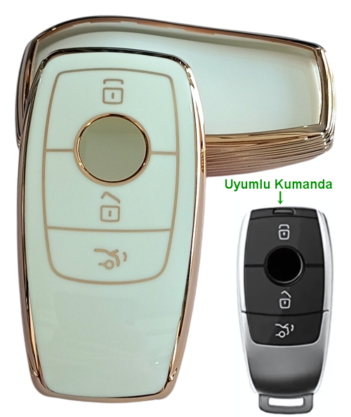 Mercedes B C E Sınıfı C180 C200 Glc Cla Cle Amg Gls Gla Uyumlu Kumanda Anahtar Kılıfı BEYAZ GOLD