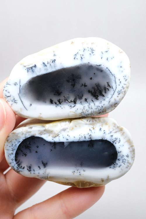 Merlinit (Dendritik Opal) - Mavi Kalsedon ve Bal Opal Cilalanmış Çift | Fikir ve Dengelenme Taşı
