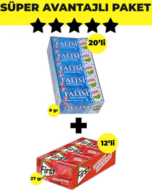 Işıl Karbonatlı & Nane Aromalı Sakız (5'li x 20 Adet)- First Sensations Çilek Aromalı Sakız (27gr x 12 Adet)