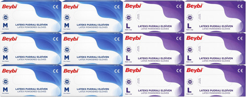 Lateks Pudralı Muayene Eldiveni M - Medium - Orta / L - Large - Büyük Karma 1200 Lü Set