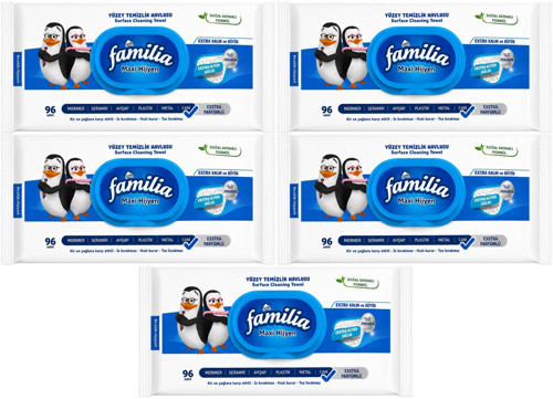 Yüzey Temizlik Havlusu 96 Yaprak Maxi Hijyen Kabartma Doku Plastik Kapaklı 5 Li Set 480 Yprk