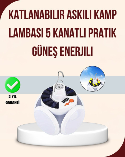 Güneş Enerjili USB Şarj Edilebilir 5 Modlu Katlanabilir LED Kamp Işığı - MZUIRG9607-3727