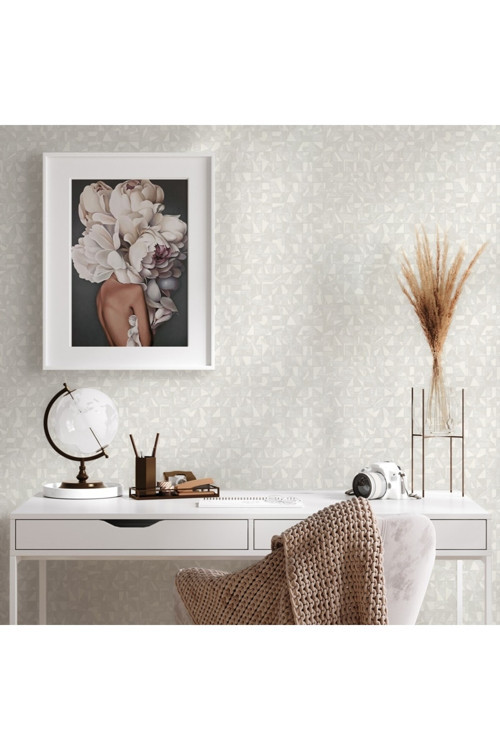 Modern Geometrik Desen Duvar Kağıdı | VERA 1512-1, Beyaz, Elyaf Taban (Non-Woven) - 16.5 m²