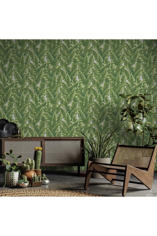Yaprak Desenli Duvar Kağıdı | VERA 1507-3, Yeşil, Elyaf Taban (Non-Woven) - 16.5 m²