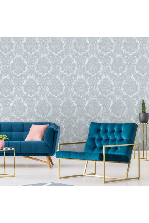 Zengin Barok Damask Desenli Duvar Kağıdı | SEVEN 7807-2, Mavi, Elyaf Taban (Non-Woven) - 16.5 m²