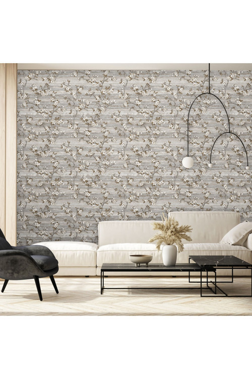 Çiçek Tasarımlı Duvar Kağıdı | VERA 1505-3, Gri, Elyaf Taban (Non-Woven) - 16.5 m²
