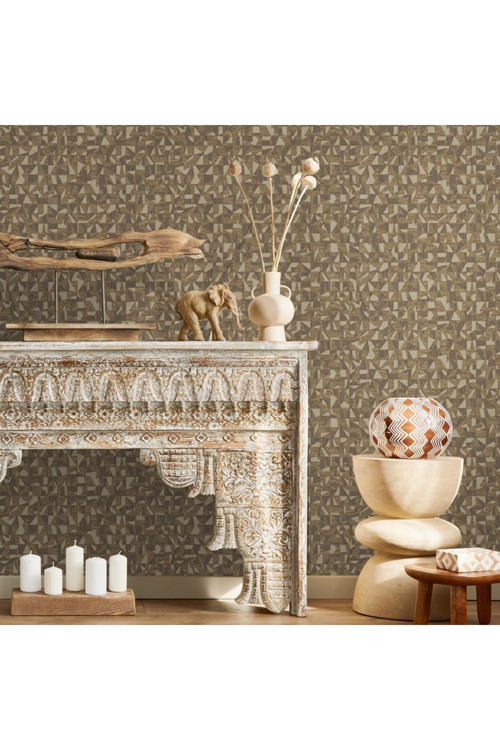 Modern Geometrik Desen Duvar Kağıdı | VERA 1512-5, Kahverengi, Elyaf Taban (Non-Woven) - 16.5 m²