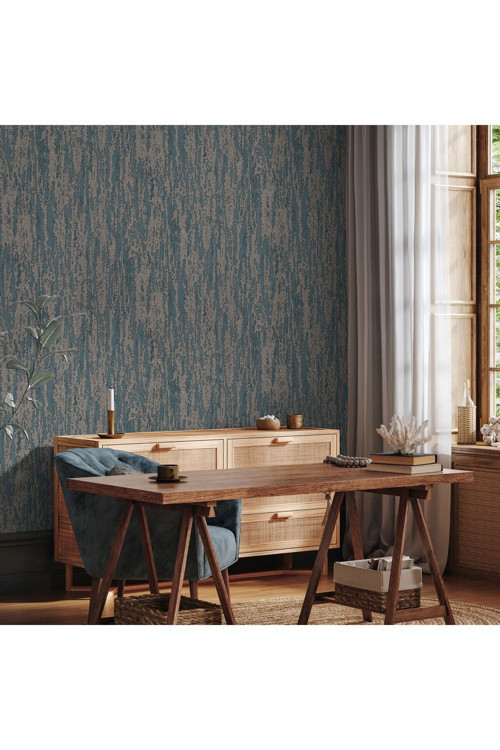 Modern Düz Desen Duvar Kağıdı | VERA 1508-5, Mavi, Elyaf Taban (Non-Woven) - 16.5 m²