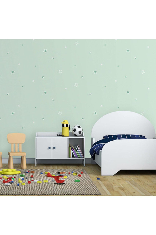 Gece Parıldayan Mini Yıldız Tasarımlı Duvar Kağıdı | ADAKIDS 8913-2, Yeşil, Açık, Elyaf Taban (Non-Woven) - 10.6 m²