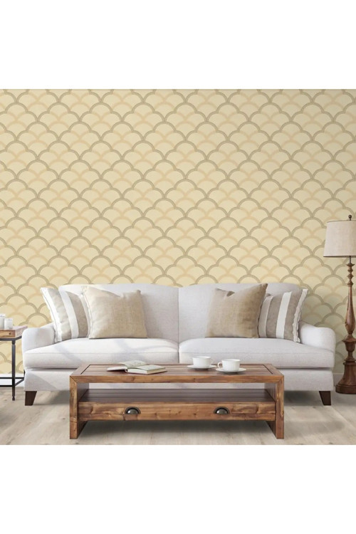 Basit Dalgalar Süsleme İle Duvar Kağıdı | SEVEN 7811-2, Bej, Elyaf Taban (Non-Woven) - 16.5 m²