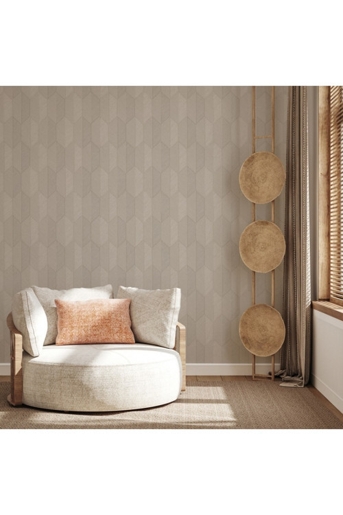 Modern Geometrik Desen Duvar Kağıdı | VERA 1501-3, Koyu, Krem, Elyaf Taban (Non-Woven) - 16.5 m²