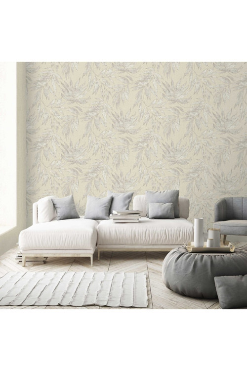 Yaprak Desenli Duvar Kağıdı | EPHES 1012-2, Krem, Elyaf Taban (Non-Woven) - 10.6 m²