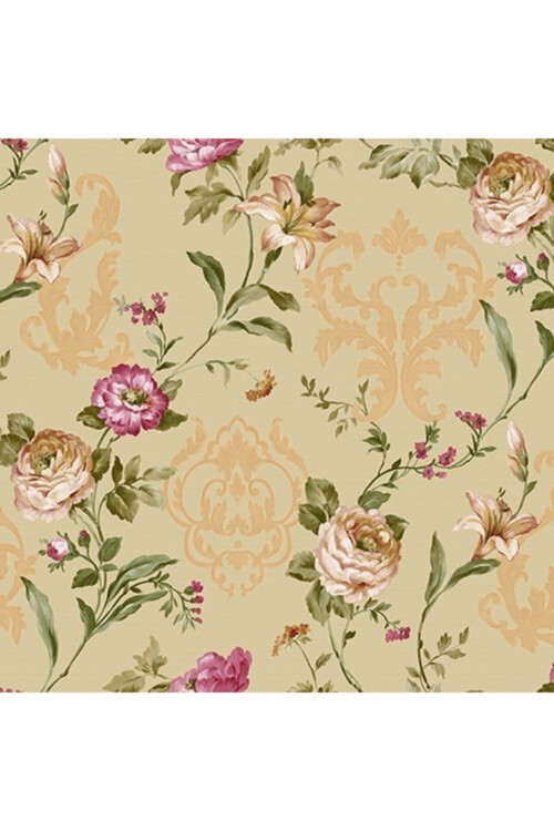 Çiçek Açan Güller İle Çiçek Damask İle Duvar Kağıdı | SEVEN 7803-4, Bej, Elyaf Taban (Non-Woven) - 16.5 m²