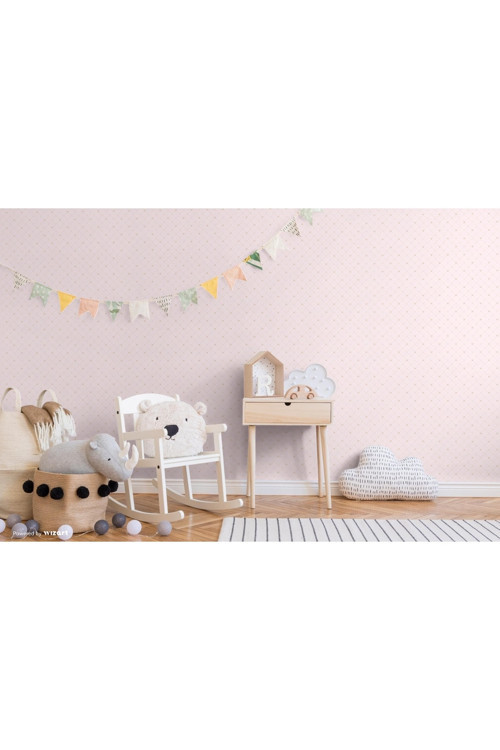 Geometrik Mini Taç Detaylı Duvar Kağıdı | ADAKIDS 8911-2, Açık, Pembe, Elyaf Taban (Non-Woven) - 10.6 m²