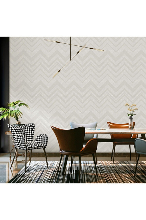 Zigzag Dokulu Duvar Kağıdı | OCTAGON 1207-1, Beyaz, Elyaf Taban (Non-Woven) - 10.6 m²