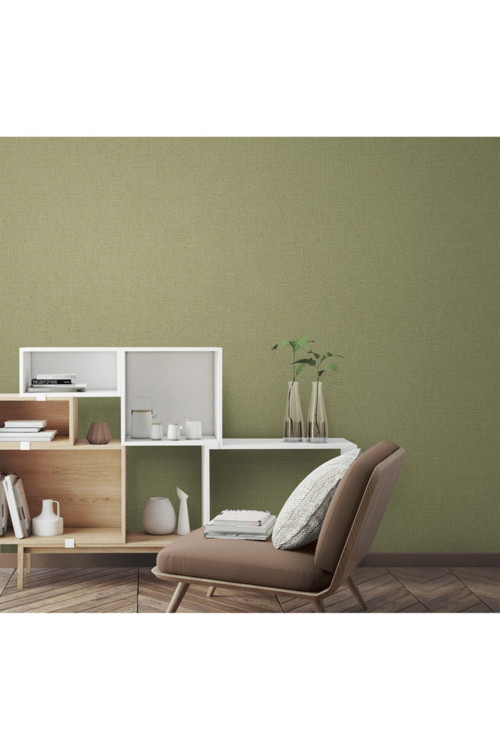Doğal Kumaş Dokulu Duvar Kağıdı | ALFA 3707-6, Yeşil, Kağıt Taban - 16.5 m²