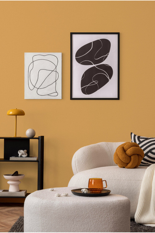 Modern Düz Desen Duvar Kağıdı | HUE 24204-10, Koyu, Sarı, Elyaf Taban (Non-Woven) - 16.5 m²