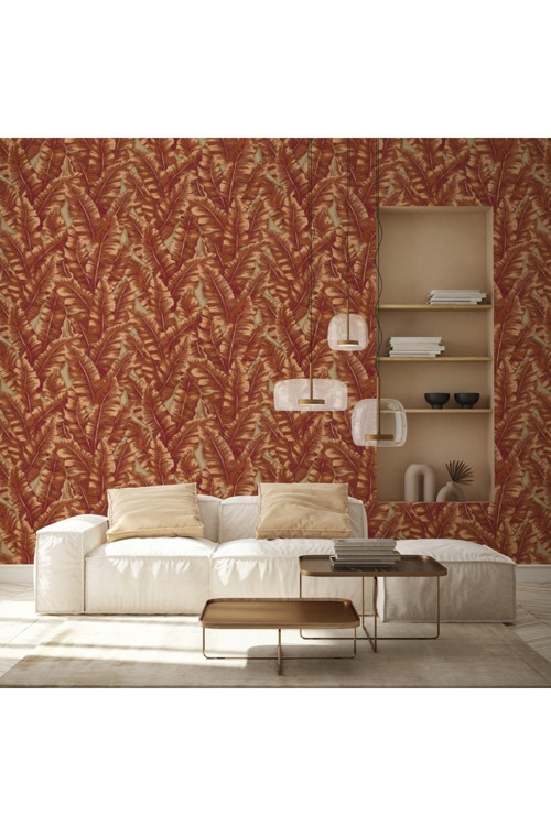 Yaprak Desenli Duvar Kağıdı | VERA 1507-4, Krem, Kırmızı, Elyaf Taban (Non-Woven) - 16.5 m²