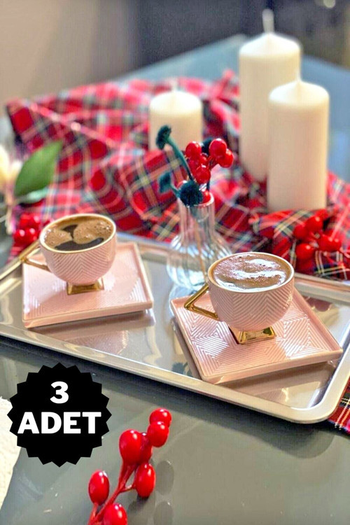 3'lü Lüx Çelik Dikdörtgen Servis Sunum Tepsisi 33x18 Cm