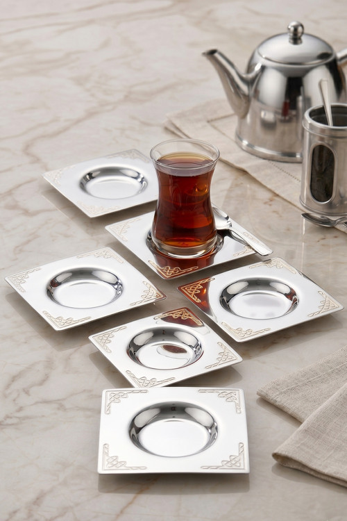 6'lı Hürrem Çay Tabağı - 18/10 Paslanmaz Çelik 6 Kişilik