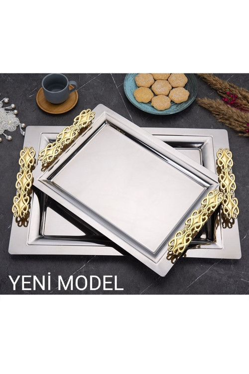 Mercan Perla Gold 2'li Ikramlık Sunumluk Servis Ve Çay Tepsisi