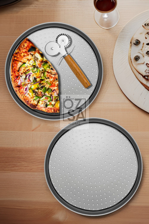 2'li Küçük Boy Delikli Pizza Tepsisi Lahmacun Pide Tepsisi 28cm Bambu Çift Taraflı Pizza Ruleti Seti