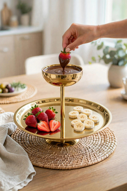 Esila Gold Çelik Katlı Kek Kurabiye Tatlı İkramlık & Sunum Servis Standı Çap;23 cm Boy:5 cm
