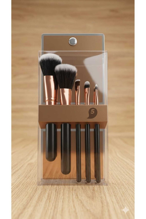 Profesyonel Makyaj Fırçası Seti 5 li Rose Gold ve Siyah Tasarım
