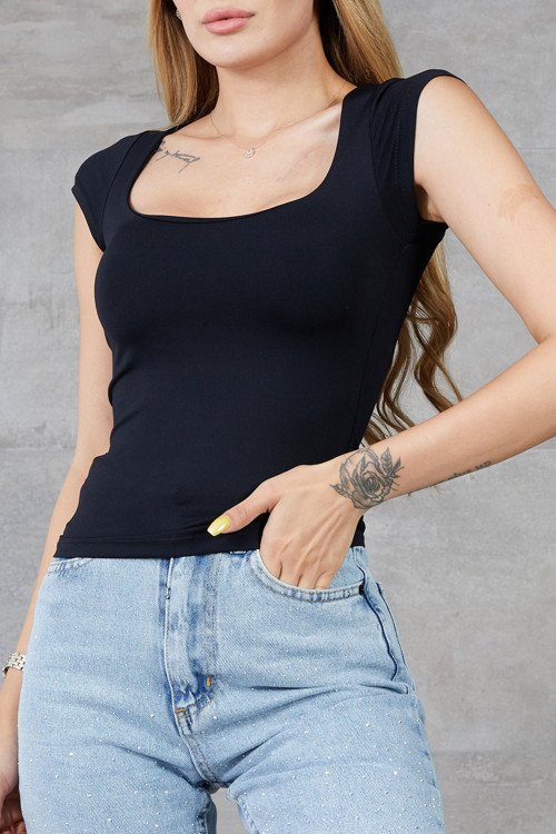 Kadın U Yaka Kısa Kol Likralı Body
