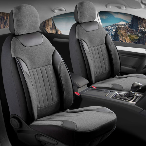 Ford Fiesta Uyumlu Lüx Deri Detaylı Keten Oto Koltuk Kılıfı Ön Arka Takım Edition Serisi FÜME