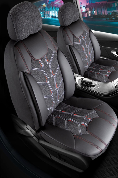 Volkswagen Polo Basicline Uyumlu Lüx Deri Detaylı Keten Oto Koltuk Kılıfı Ön Arka Takım KARACA SİYAH