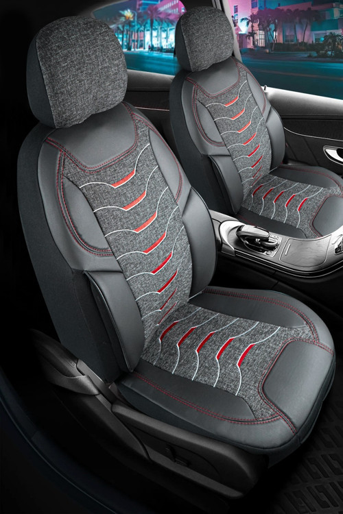 Fiat Egea Easy Uyumlu Lüx Deri Detaylı Keten Oto Koltuk Kılıfı Ön Arka Takım Erciyes SİYAH