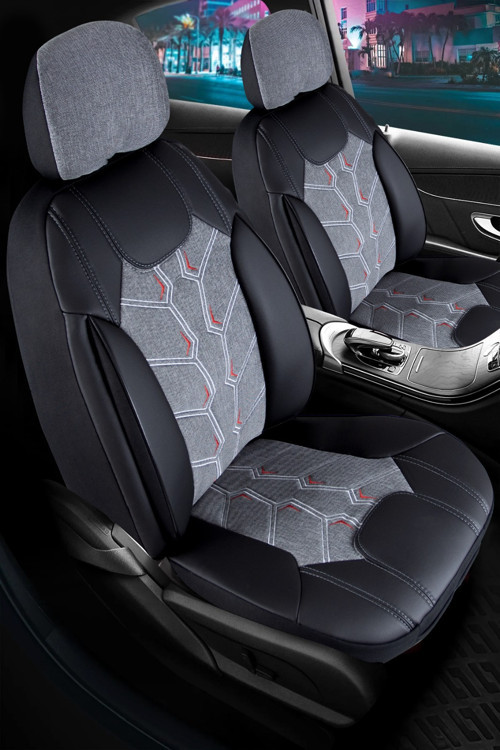 Alfa Romeo 75 Uyumlu Lüx Deri Detaylı Keten Oto Koltuk Kılıfı Ön Arka Takım KARACA FÜME