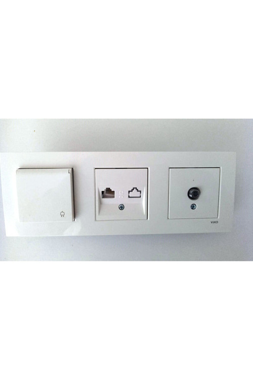 Karre Beyaz 3lü Set Tv Uydu Prizi(f Konnektör)+numeris(telefon Prizi)+kapaklı Priz