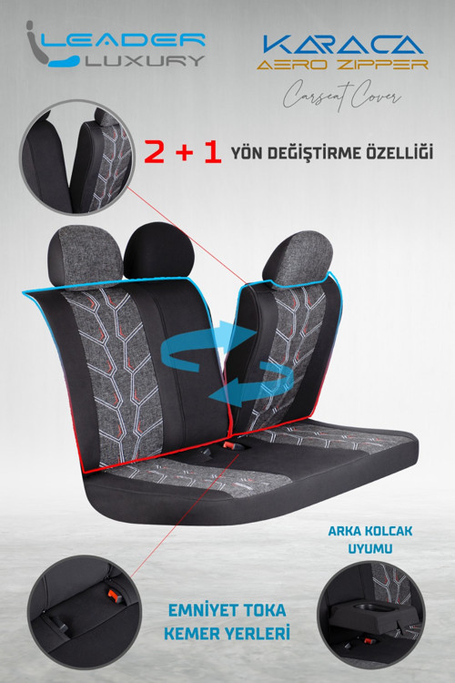 Fiat Egea Easy Stil Uyumlu Lüx Deri Detaylı Keten Oto Koltuk Kılıfı Ön Arka Takım KARACA SİYAH