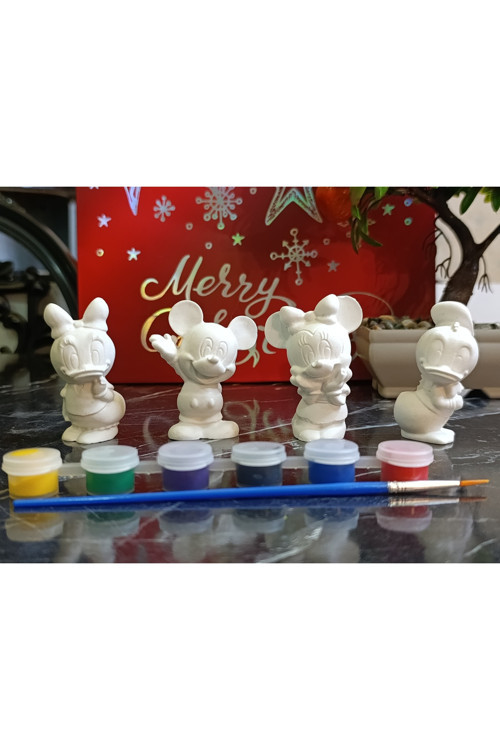 4'li Disney Mickey Mouse, Minnie Mouse Set,kendin Boya