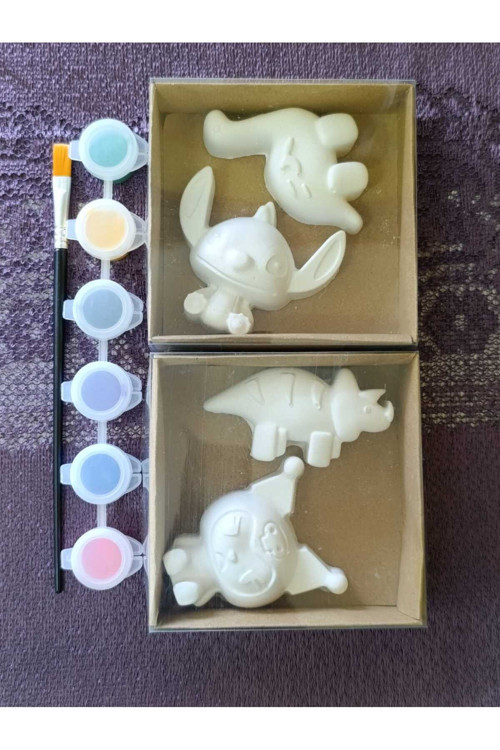 4 adet 3D figür, taş boyama,kuromi, dinazor,kendin yap,boyama etkinliği