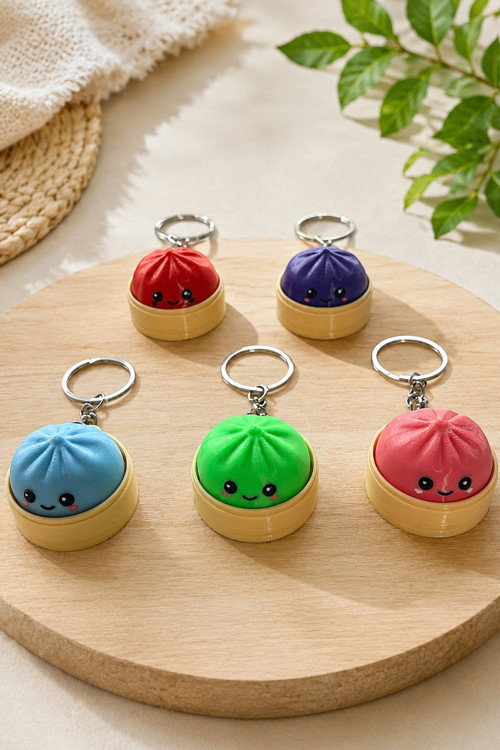 3D Baskı Clicker Çin Mantısı Anahtarlık (2 ADET) | Kawaii Dumpling Fidget Anahtarlık | Anti Stres Sü