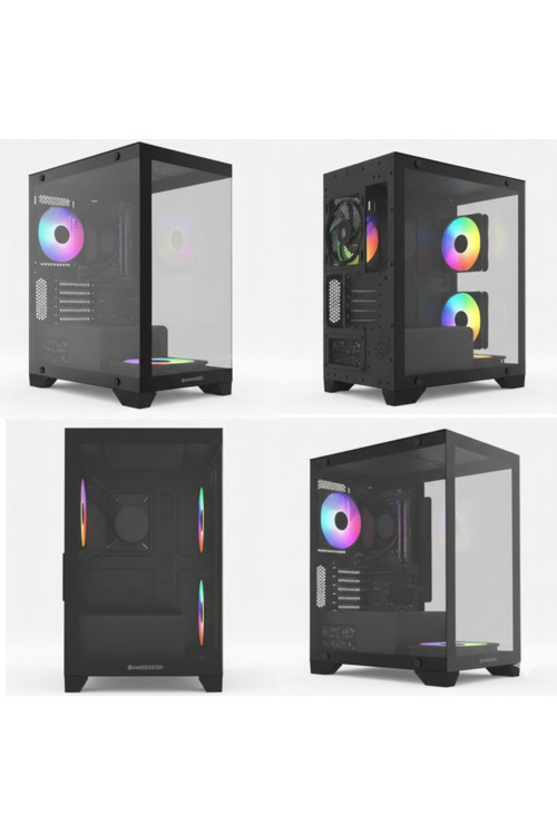 GameBooster M6001B 600W 4*12 Rainbow Fan Mid-T M-ATX SeaView Gaming Siyah Kasa