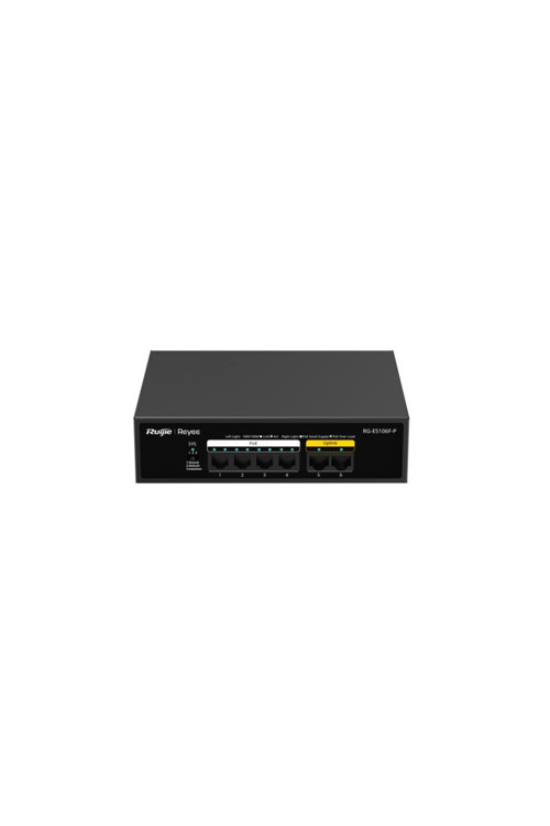 REYEE RG-ES106F-P 6 Port Megabit Tak Çalıştır Switch, 2 Fast Ethernet Uplink, 4 Port PoE+ (54