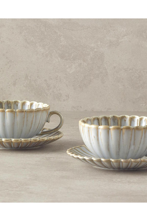Fiore New Bone China 4 Parça 2 Kişilik Çay Fincanı Takımı Gri