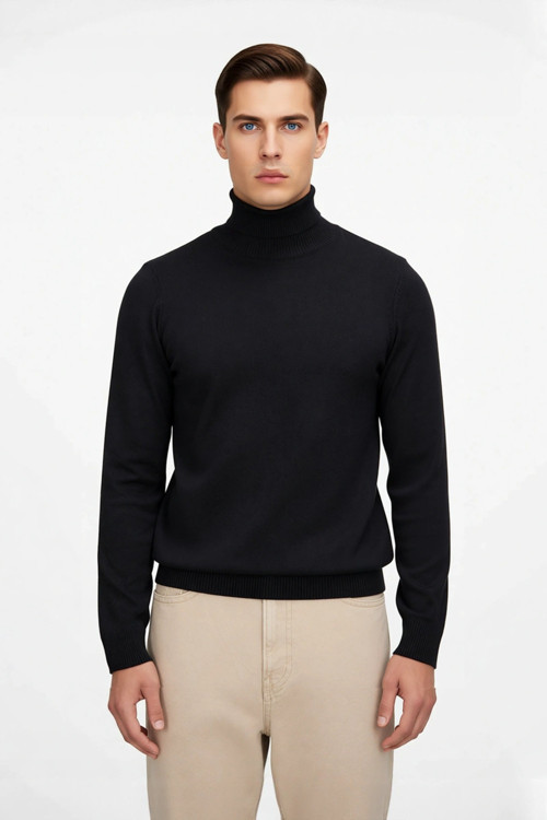 Erkek Slim Fit Balıkçı Yaka Akrilik Uzun Kollu Triko Kazak Günlük Ve Smart Stiller İçin Uygun