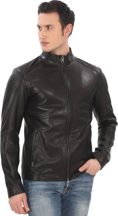 Erkek Hakiki Kuzu Derisi Ceket Slim Fit Siyah Fermuarlı Deri Mont Tarz Şık ve Modern Tasarım